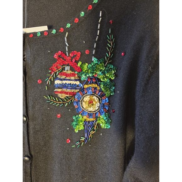 Keren Hart Christmas Holiday Cardigan Black Embellished Womens XL - Picture 3 of 9